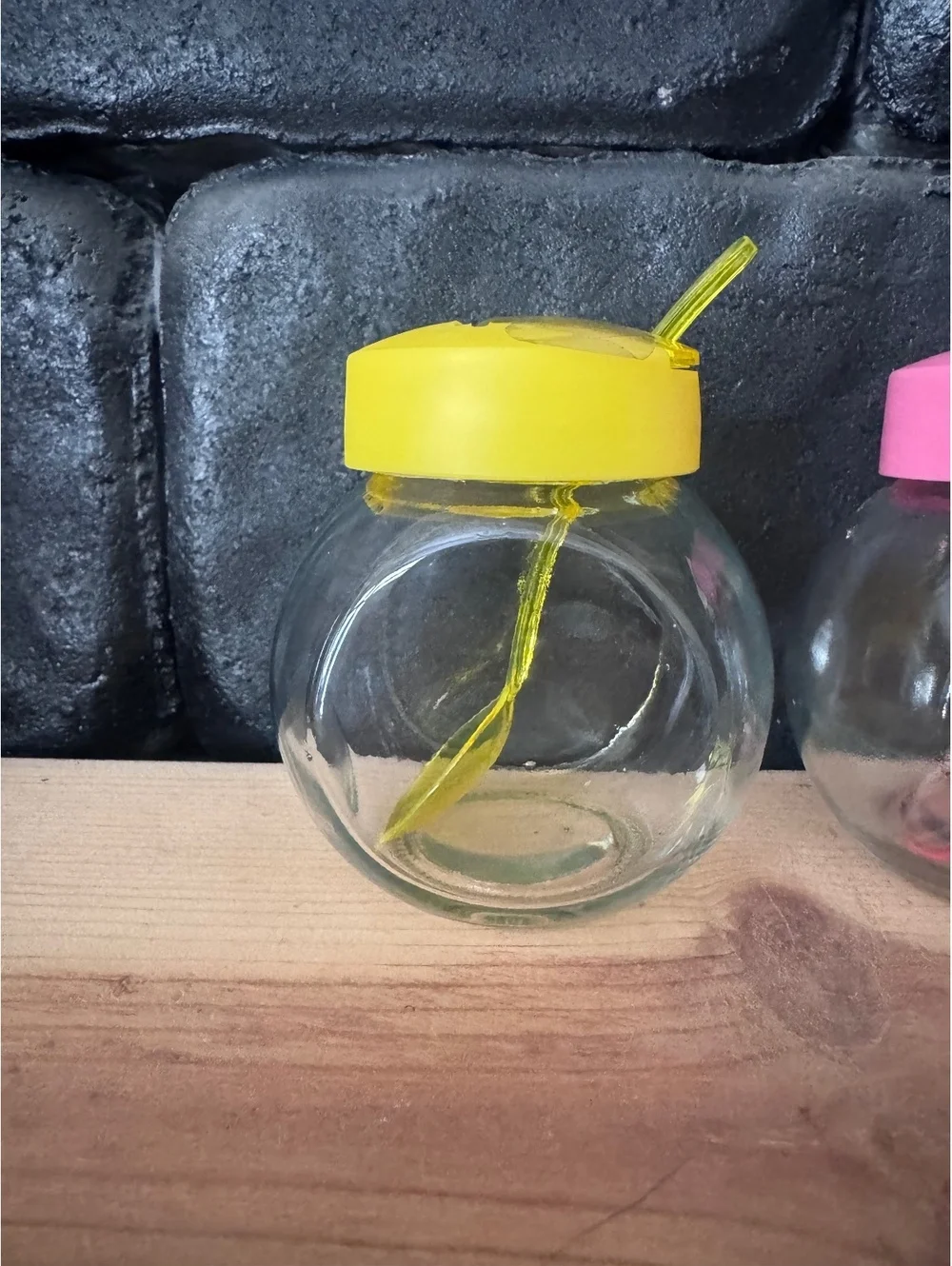 Set of 3 Glass Jars with Colored Lids and Spoons
